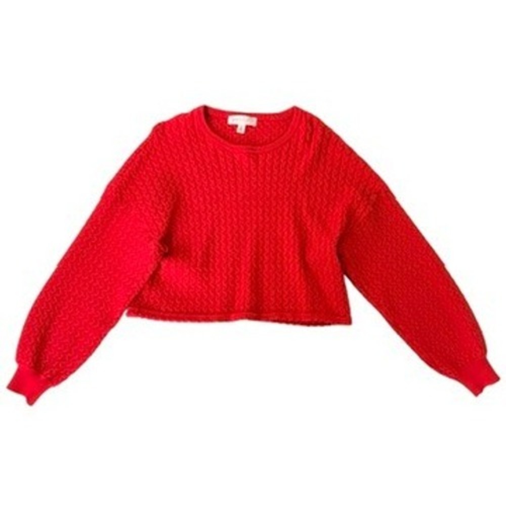 Philosophy Sweater Red Cable Knit Cropped Balloon Sleeve Women Small